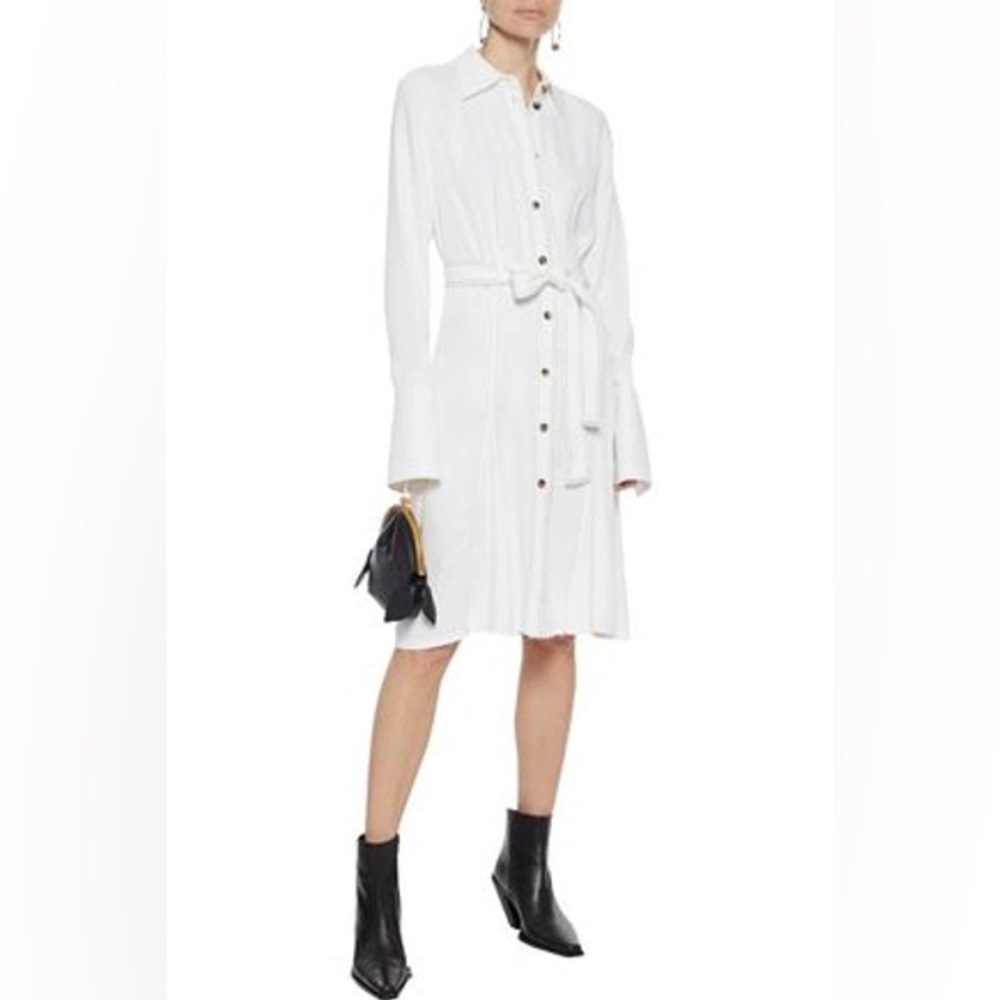 KHAITE Women’s Selena Belted Crepe De Chine Shirt Dress In White Size 12